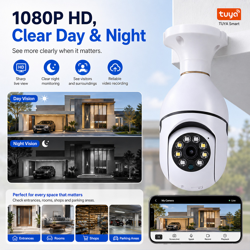 Photography Lighting Wireless - กล้องหลอดไฟ Tuya ไร้สาย ความละเอียด 2MP HD