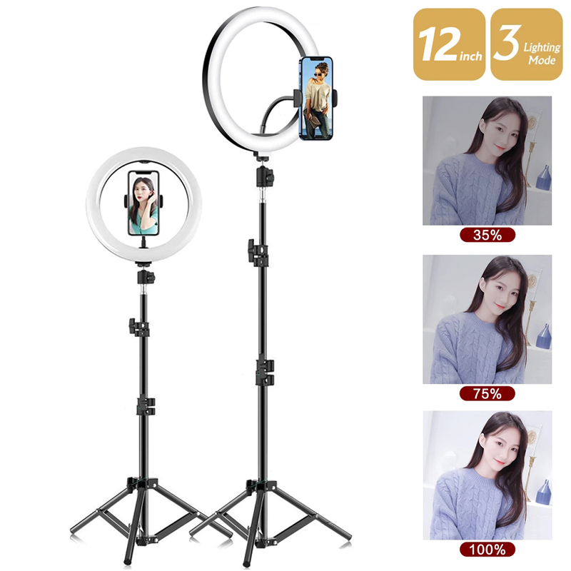 Photography Lighting Set - LED โคมไฟทรงกลมหรี่แสงได้แหวนแสง Selfie USB พร้อมที่วางโทรศัพท์ 50