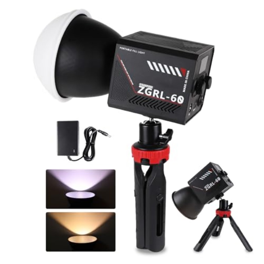Photography Lighting Studio - ไฟวิดีโอ LED COB 60W แบบพกพาพร้อมแบตเตอรี่ 8000
