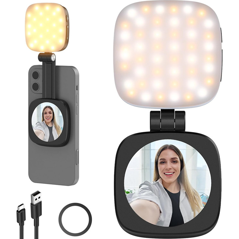 Photography Lighting Brands - 2 ใน 1 พับแม่เหล็กโทรศัพท์เซลฟี่พร้อมกระจกสำหรับแม็กเซฟ ไอโฟนเติมแสงแหวน LED