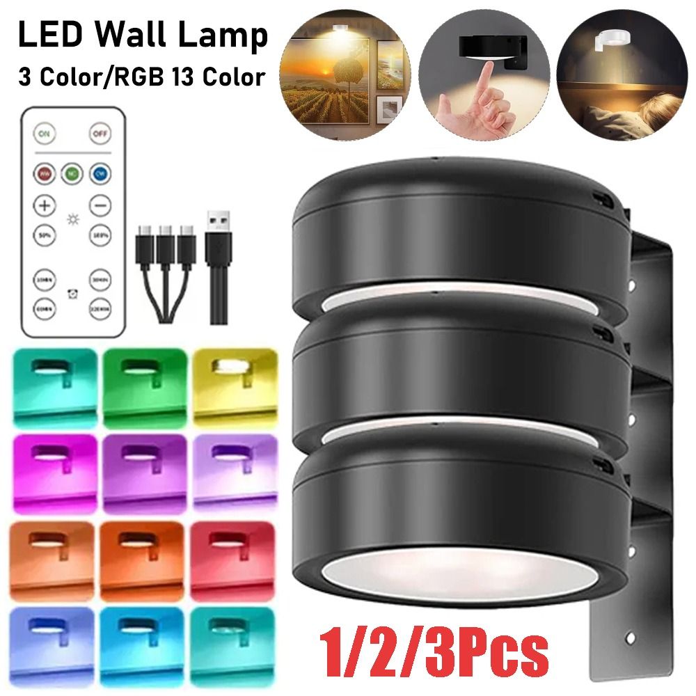 Photography Lighting Wall - 1/2/3 ชิ้นติดผนังแม่เหล็กไฟ LED หรี่แสงได้ไร้สายรูปภาพแสงพร้อมรีโมทควบคุมตัวจับเวลาแบบปรับได้